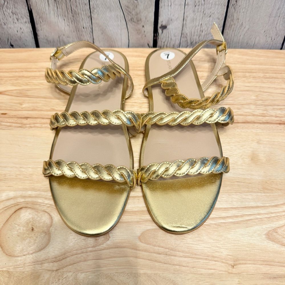 Stuart Weitzman Metallic Gold Leather Gladiator Sandals Size 7 New quiet luxury